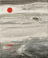 Sunrise with Fishing Boat by Maggi Hambling, Oil on canvas, sold Dec 2024