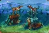 The Dog Race Signed with initials NB by Nicola Bealing, Oil on board, sold Dec 2024