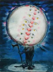 Man in the moon Oil on paper laid by Nicola Bealing, Oil on paper laid on board, sold Dec 2024