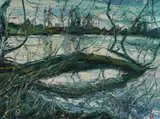 Fallen Tree in Evening Lake Signed with initials AR by Anthony Rossiter, Oil on board, sold Dec 2024
