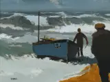Holding the Boat Signed with initials DMC by Donald McIntyre, Oil on board, sold Dec 2024