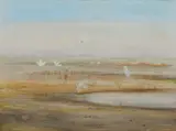 Wimmera landscape with cockatoos Signed Arthur Boyd by Arthur Boyd, Oil on board, sold Dec 2024