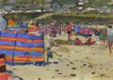 Red Windbreak by Ken Howard, Oil on board, sold Dec 2024