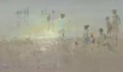 Figures on the beach Signed Cuming by Frederick Cuming, Oil on board, sold Dec 2024