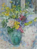 Spring Flowers in the Lalique Vase Signed with initials DMA by Diana Armfield, Oil on canvasboard, sold Dec 2024