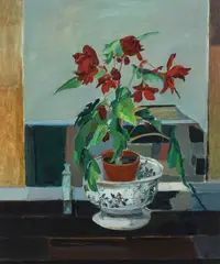 Still life with begonias Signed with monogram by Ben Levene, Oil on canvas, sold Dec 2024