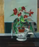 Still life with begonias Signed with monogram by Ben Levene, Oil on canvas, sold Dec 2024
