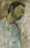 Portrait of a man in a blue jumper by Herbert Whone, Oil on canvas, offered Dec 2024