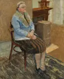Portrait of a lady seated in an interior Signed Patrick George by Patrick George, Oil on board, sold Dec 2024