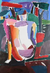 Seated nude by Fraser Taylor, Oil and charcoal on paper, sold Dec 2024
