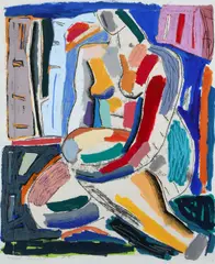 Crouching female nude Signed and dated Fraser Taylor 86 by Fraser Taylor, Acrylic and charcoal on paper, sold Dec 2024