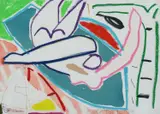 Figure on a boat Signed and dated Fraser Taylor 89 by Fraser Taylor, Mixed media on paper, sold Dec 2024