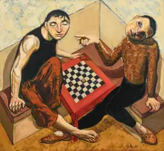 The Draft Players Signed and dated N Jolly 85 by Nicholas Jolly, Oil on canvas, offered Dec 2024