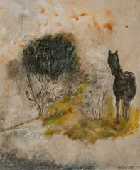 Walking By Signed and dated TNEWCOMB 79 by Tessa Newcomb, Oil on board, sold Dec 2024