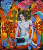 Amaryllis Signed and dated H Dunne 98 by Hilary Dunne, Oil and gold leaf on canvas, sold Dec 2024
