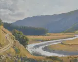 Mountainous river landscape Signed and dated Julian Barrow/96 by Julian Barrow, Oil on canvas, sold Dec 2024