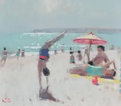 The Handstand Signed with initials SB by Stephen Brown, Oil on canvasboard, sold Dec 2024
