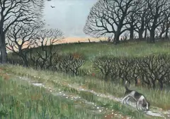 The Lost Hound Signed J A Wade by Jonathan Armigel Wade, Oil on board, sold Dec 2024