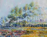 Sunlit Poplars on the Somerset Levels Signed Gordon Cox by Gordon Cox, Oil on board, sold Dec 2024