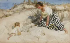 On the dunes Signed Sims (lower right) Watercolour 21.2 x 34.2cm by Charles Sims, Watercolour, sold Dec 2024