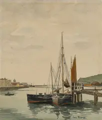 Fishing Boats Signed ERIC SLATER by Eric Slater, Pencil and watercolour within pencil framing lines, sold Dec 2024