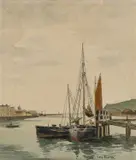 Fishing Boats Signed ERIC SLATER by Eric Slater, Pencil and watercolour within pencil framing lines, sold Dec 2024