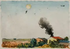 Parachutists over a farm by William Dring, Pencil and watercolour, offered Dec 2024