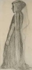 Study of a girl in a veil Charcoal by Paula Modersohn-Becker, Charcoal, sold Dec 2024