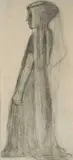 Study of a girl in a veil Charcoal by Paula Modersohn-Becker, Charcoal, sold Dec 2024