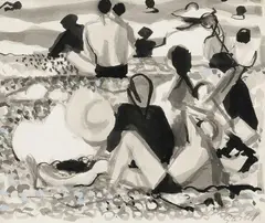 Figures on the beach Signed Garbell by Alexandre Garbell, Watercolour heightened with bodycolour, sold Dec 2024