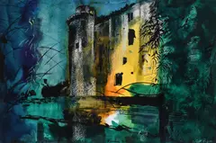 Nunney Castle Signed John Piper by John Piper Ch, Ink, watercolour, gouache and coloured chalks, sold Dec 2024