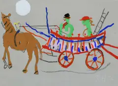 Horse and Cart Signed with initials and dated R by Roger Hilton, Gouache, sold Dec 2024