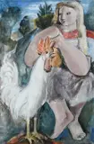 Woman with a cockerel Signed Meninsky by Bernard Meninsky, Gouache, sold Dec 2024