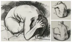 Study of a seated nude seen from behind by Crawfurd Adamson, charcoal, sold Dec 2024