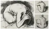 Study of a seated nude seen from behind by Crawfurd Adamson, charcoal, sold Dec 2024