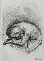 Study of a crouching man Signed Howson by Peter Howson, Pencil and charcoal, sold Dec 2024