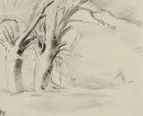 Oaks at Westley Inscribed Oaks at Westley by Henry Lamb, Pen and brown ink, and pencil, offered Dec 2024