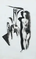 Female nude with a horse beyond Signed KÁDÁR/BELA by Béla Kádár, ink and wash, sold Dec 2024