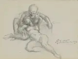 Study of two nude figures With studio stamp by Roger de La Fresnaye, Pencil, sold Dec 2024