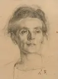 Portrait of Enid Stendahl Signed with initials N by Nicolai Fechin, Charcoal, sold Dec 2024