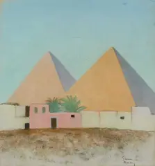 The Great Pyramid and the Pyramid of Kephren Signed Simon/Bussy by Simon Bussy, Pastel, sold Dec 2024