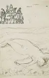 Reclining female nude Pen and ink on Théâtre des Pantins letter by Pierre Bonnard, Pen and ink on Théâtre des Pantins letter paper, sold Dec 2024
