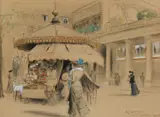 Elegant figures in the Jardin du Palais Royal Signed and by Edouard Zawiski, watercolour, sold Dec 2024