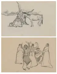 Six figures dancing by Pedro Figari, pencil, sold Dec 2024