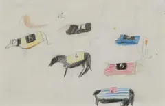 Greyhounds by Mary Newcomb, drawing, sold Dec 2024