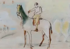 Man on horseback Pen and brown ink with coloured crayon 16 by Roger Hilton, Pen and brown ink with coloured crayon, offered Dec 2024
