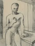 Standing figure by a table Pencil 22 by Keith Vaughan, Pencil, sold Dec 2024