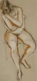 Seated woman undressing Red by Bernard Meninsky, drawing, sold Dec 2024