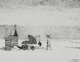 At the beach Pen and ink within ink framing lines 16 by Lionel Bulmer, Pen and ink within ink framing lines, sold Dec 2024