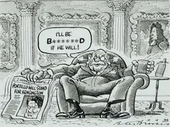I'll Be B******d If He Will! Signed and dated 10 ix 99/Peter Brookes by Peter Brookes, Pen and black ink heightened with white, sold Dec 2024